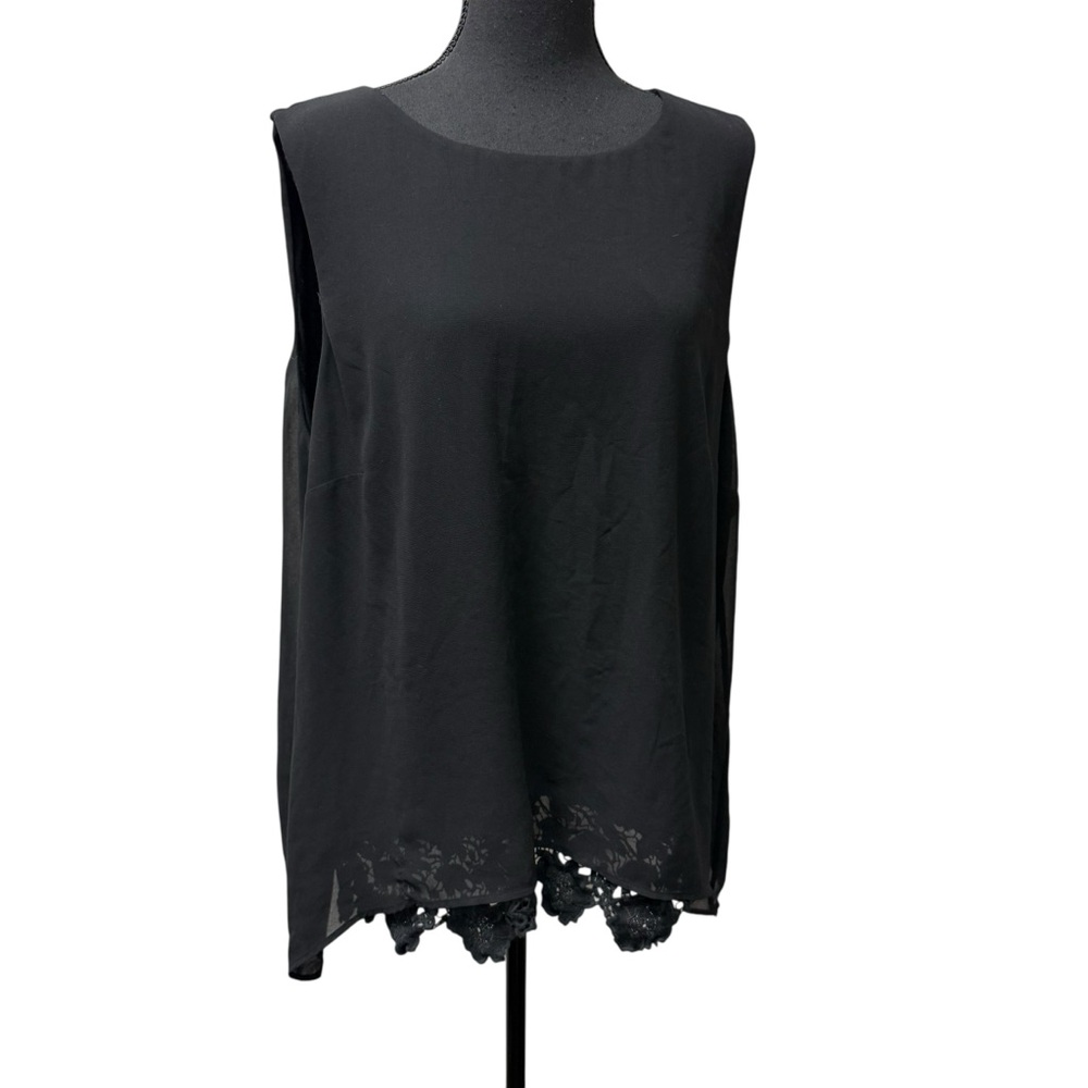 Calvin Klein Black Sleeveless Blouse Lace Hem Layered Career Top Womens